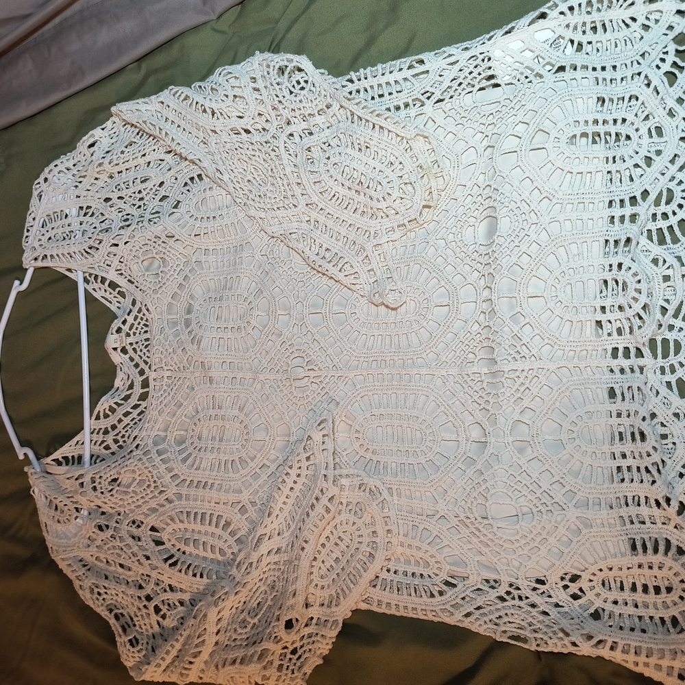 Adiva Cream Crochet Tunic Top Boho Style
